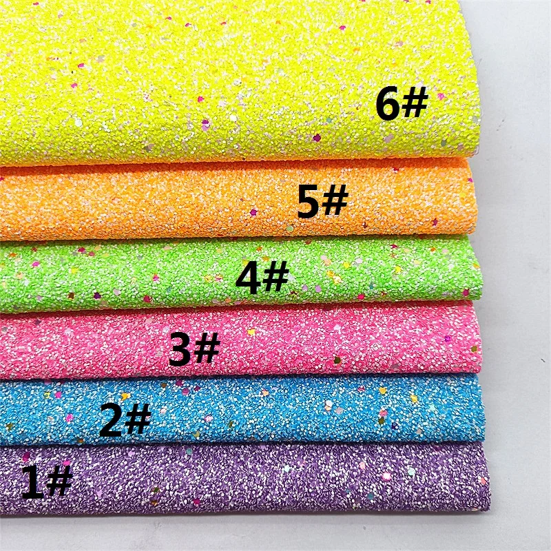 Summer colors Neon Colors Chunky Glitter Leather Sheets Glitter Faux Fabric Vinly Leather for Bows DIY Craft 8.2