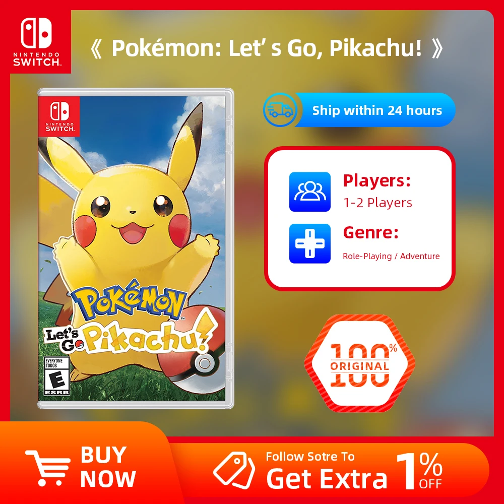 Nintendo Switch Game - Pokemon Let’s Go , Pikachu - Games Cartridge Physical Card Party for Switch OLED Lite