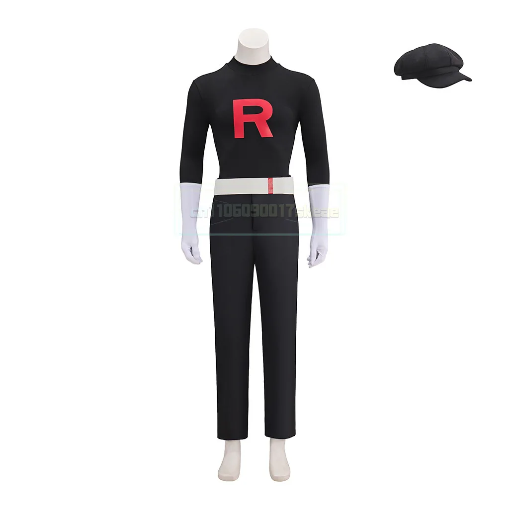 

Team Rocket Grunt Cosplay Costumes Anime Black Uniform Hat Halloween Carnival Party Outfits
