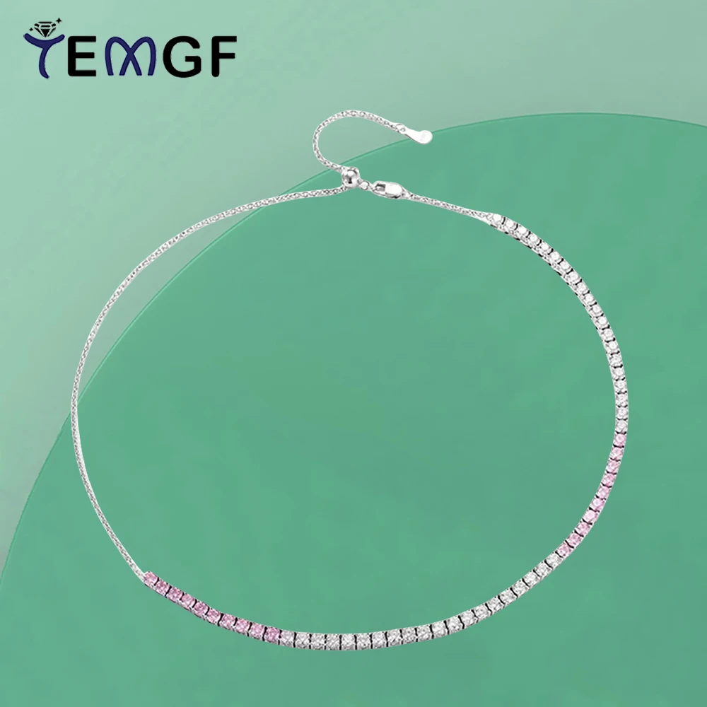 

TEMGF S925 Sterling Silver Necklace Gradient Pink Zircon Chokers Chain for Women Girls Fashion Sparkling Fine Jewelry Gifts