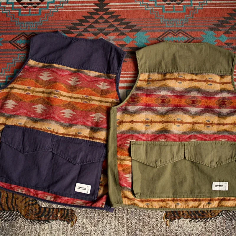 23 A/W Vintage Ethnic Style Multi Pocket Casual Vest Japanese Loose Versatile Tank Top Coat for Men