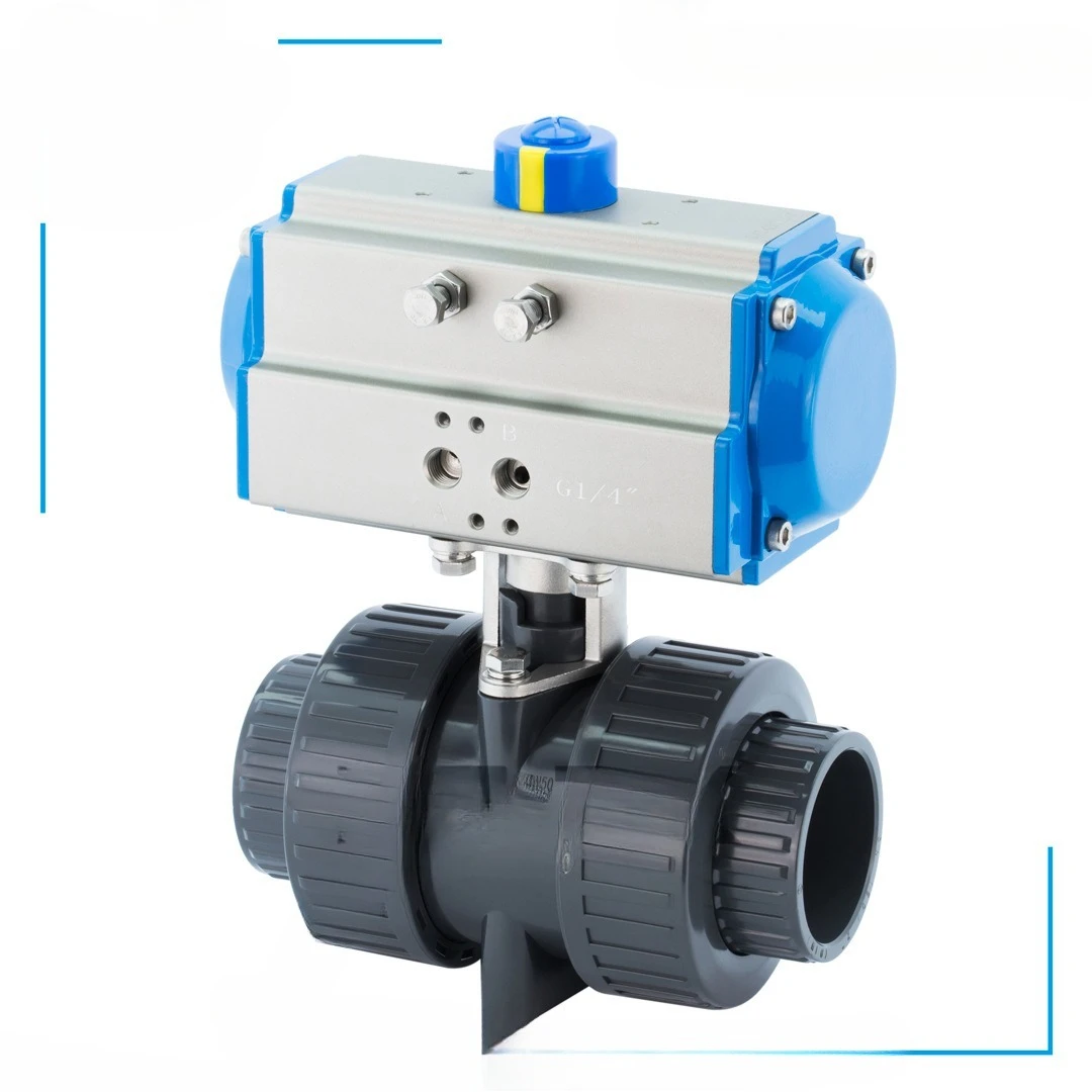 Pneumatic plastic ball valve dn20 25 40 32 50 union C UPVC actuator