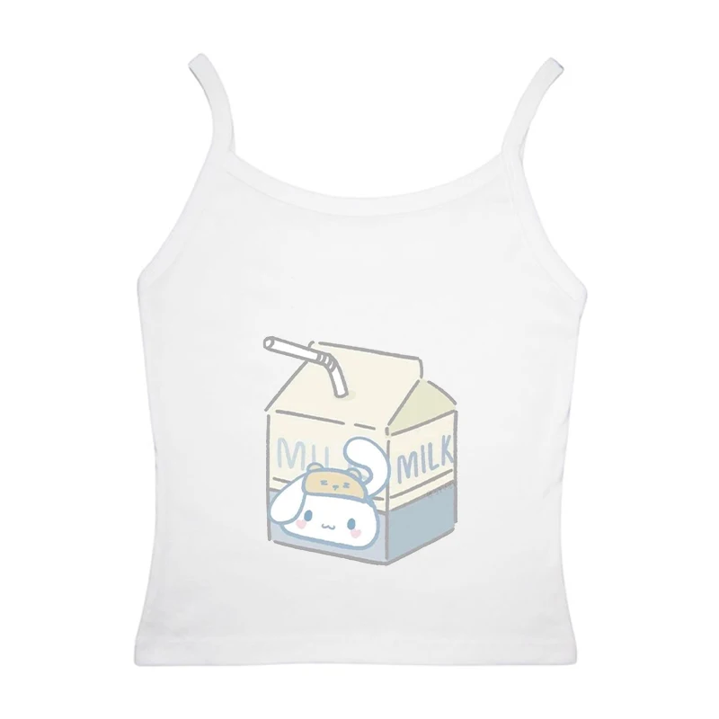 Retro Kawaii Hello Kitty Sanrio Y2K Cinnamoroll Milk Box Print Summer Camisole Vest Girl Sleeveless Vest