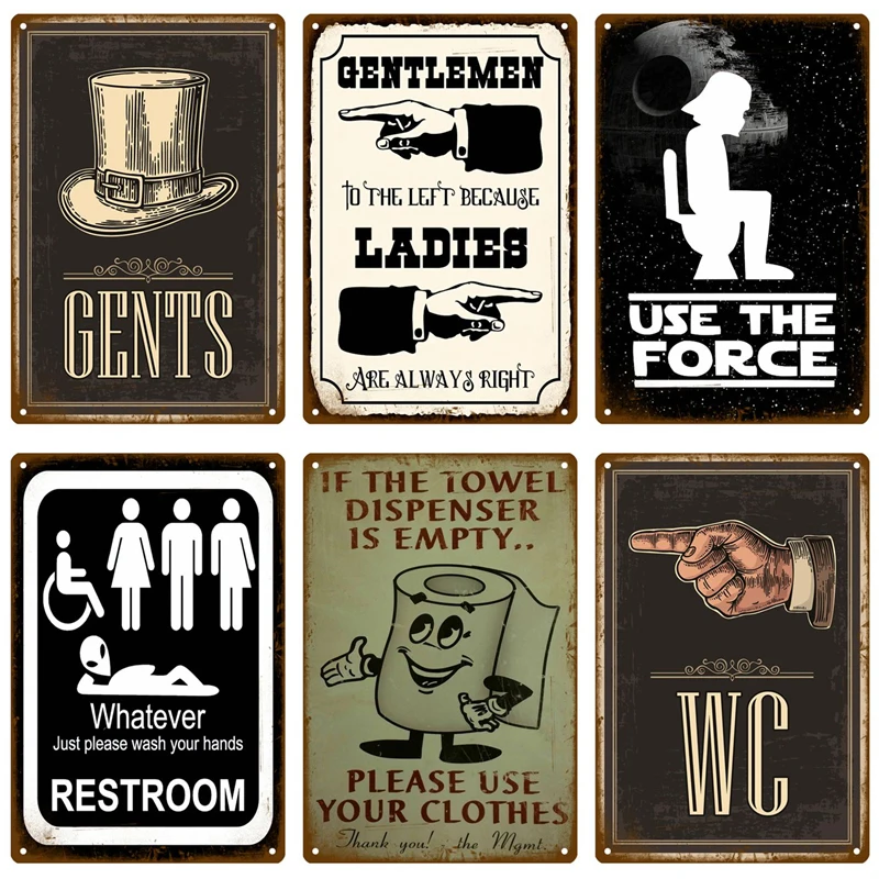 Vintage Metal Sign Home Funny Decor Toilet Tin Sign WC Lavatory Toilettes Wall Art Bathroom Restroom Toilet Wall Decoration Pub