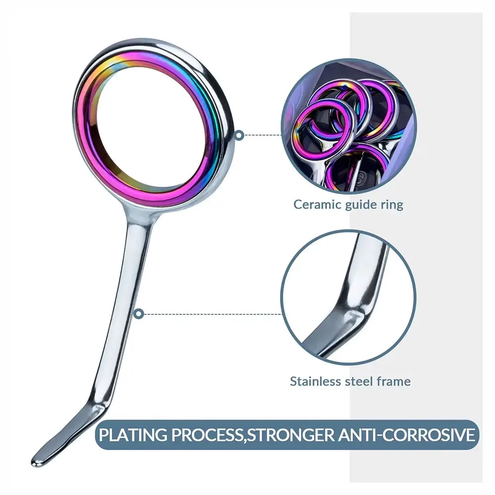 40pcs Colorful Fishing Rod Guides Ring Kit Stainless Steel Fishing Rods Guide Tip Tops Repair Set Fishing Pole Replacement Set view 2