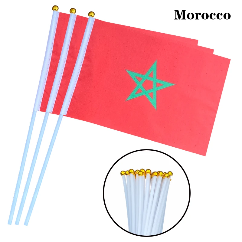 

EOODLOVE 10/20/50 pieces 14 * 21cm Moroccan hand-held plastic stick flag outdoor celebration event Moroccan small-sized flag