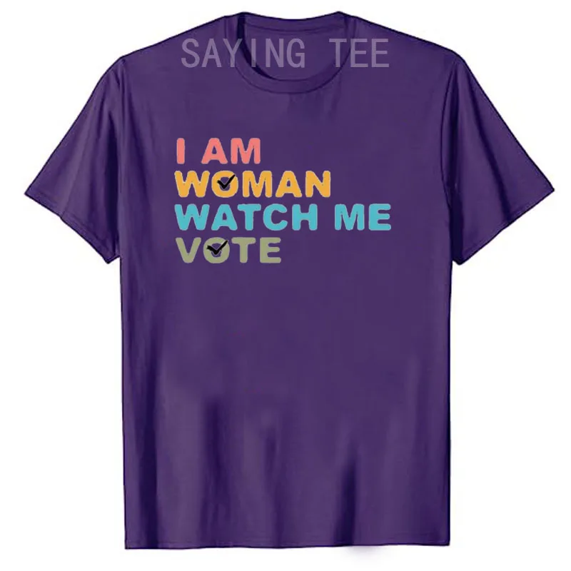 I Am Woman Watch Me Vote Shirt Humor Funny Letters Printed Saying Tee Short Sleeve Blouses Cute 2024 Election Campaign Tops Gift