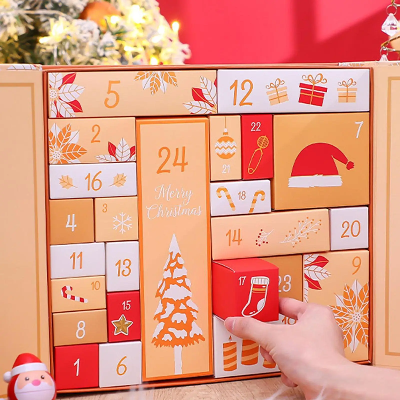 Foldable Christmas Advent Calendar Box 24-Day 2025 Empty Fillable Case Holiday Festival Birthday Stocking Candy Treat Organizer