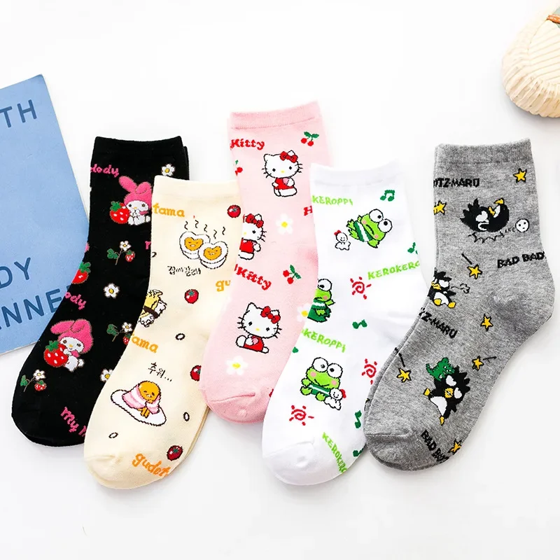 Miniso Kawaii Sanrio Socken Anime Hallo Kitty Kuromi Herbst Winter süß in der Tube Cartoon Socken süße Mädchen Baumwolle warme Socke