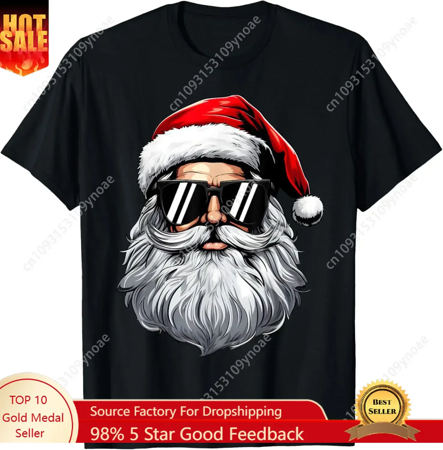 

Santa Face Retro Sunglasses Christmas TShirt Man Women Cotton Tee Soft Shirt Breathable Return Classic Top Short Sleeves