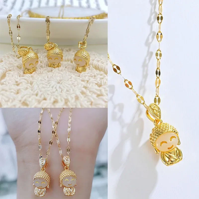 New Style Personalized Versatile Projection of Buddhist Scriptures Cute Buddha Chinese Style Collar Chain Cute Shami Jewelry