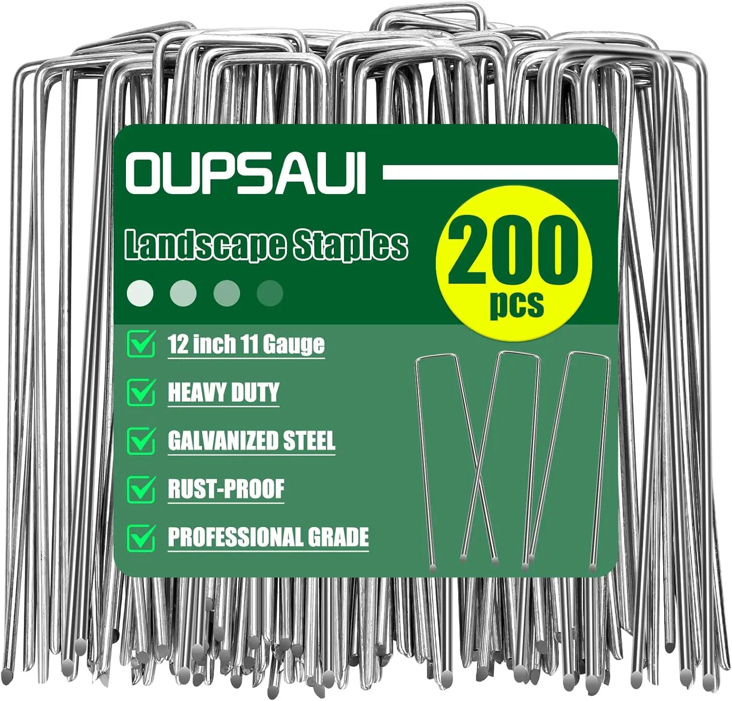 

12 inch Galvanized Landscape Staples for Weed Barrier, Garden Stakes 200pcs with Sharp Ends for Easy Installation