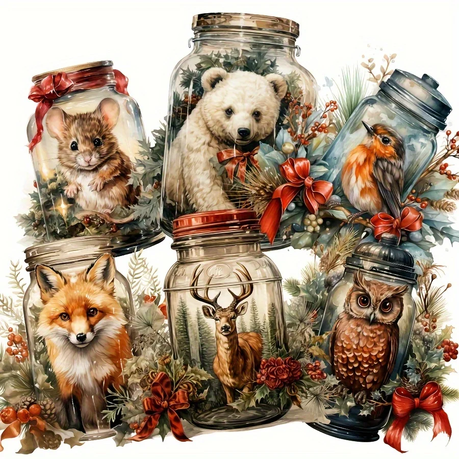 JAIIMAN90pcs-99pcs Christmas Sticker with Forest Animal Mason Jars,Candy Jar, Snownight Pot, Golden Bottle Patterns, Junkjournal