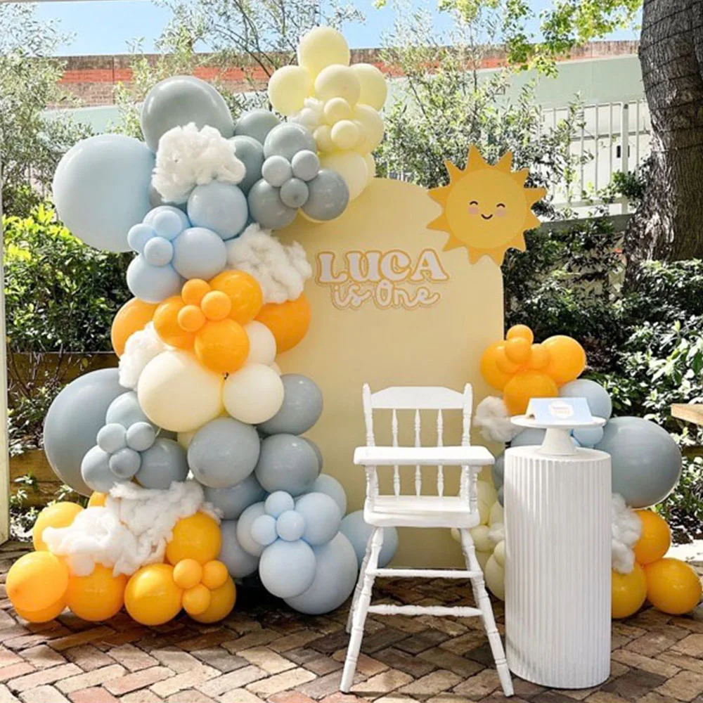 126pcs Pastel Blue Yellow Balloons Arch Kit Sunshine Theme Balloon Garland Kid Birthday Party Decor Baby Shower Wedding Supplies