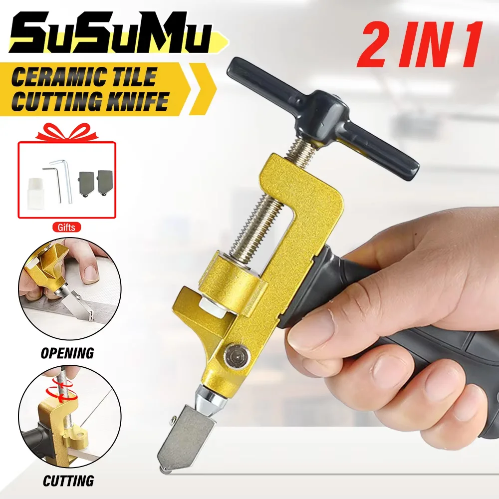 2 in 1 Diamond Glass Cutter Professional Ceramic and Porcelain Cutting Tile Cutting Manual Tile Cutting Tool Home DIY Breaker