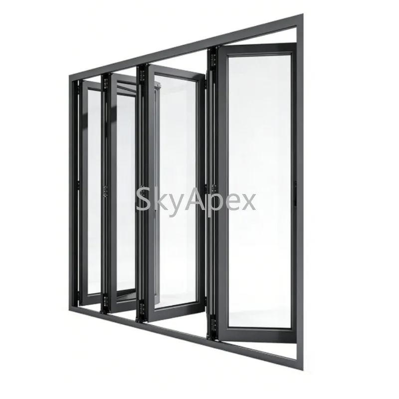 

Exterior Patio Black Aluminium Frame Glass Folding Sliding Doors Waterproof Windproof Heavy Duty Soundproo For Home Garden Villa