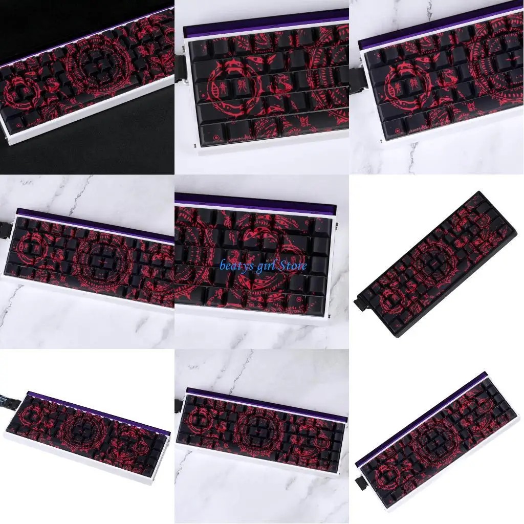 

C7AB Wear Resistant Intricate Patt Keycaps Side Printed for Game Keyboards Decoration