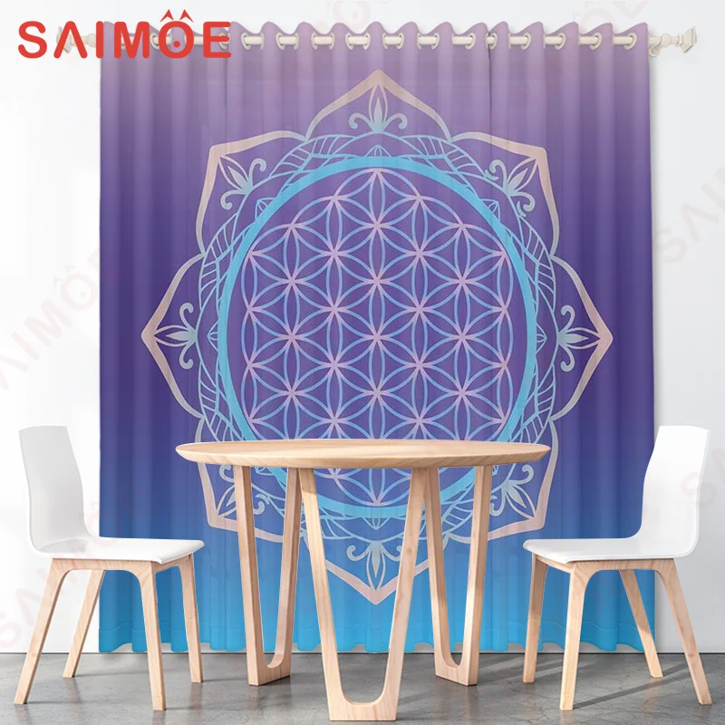 Indian Style Bohemian Green Blue Purple Chic Mandala Flower Fabric Blackout Curtain Bathroom Living Room Home Asccessories Decor