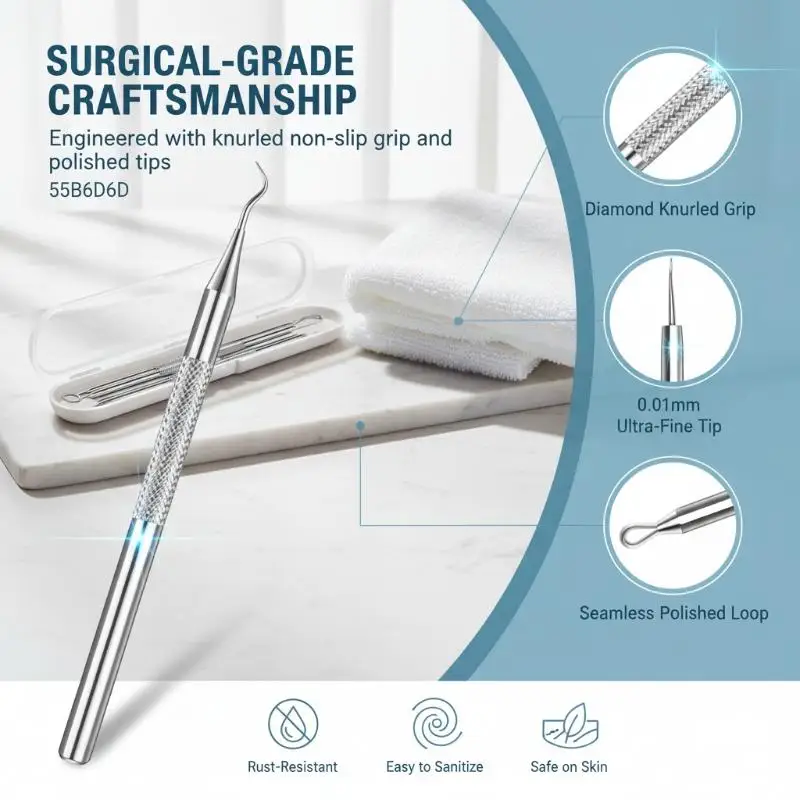 5PCS Blackhead Remover Comedone Extractor, Curved Blackhead Tweezers Kit, Professional Stainless Pimple  Blemish Removal Too