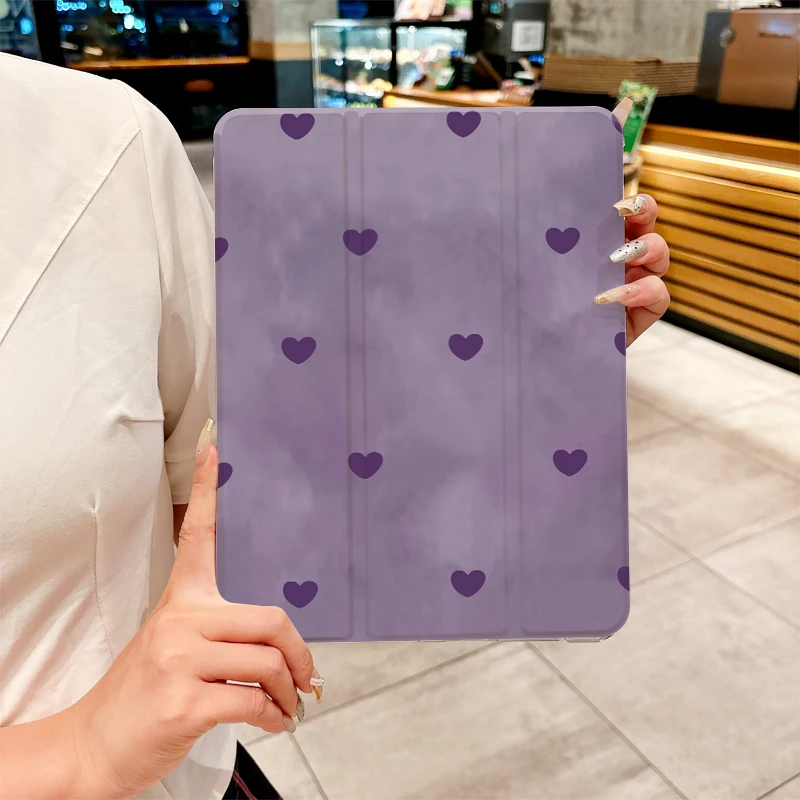 Cute Purple heart shell for iPad pro 10/11-Inch 2020/6th/7th /8th /Air 3rd/Air 4th/9th gen/Air 5th Gen 2022/Air 11