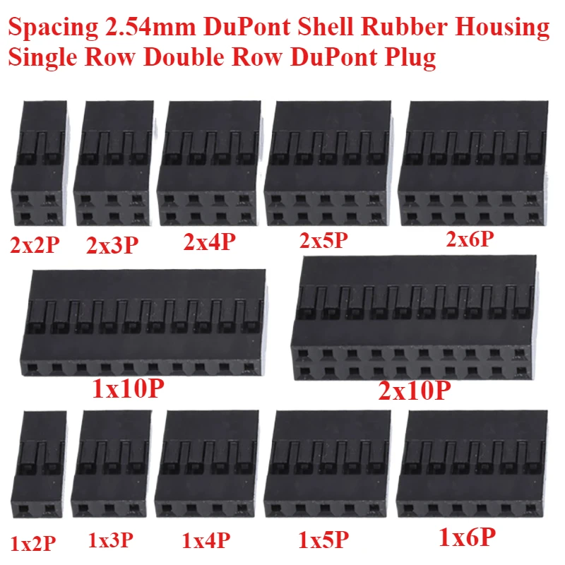50szt/lot Rozstaw 2,54mm Gumowa obudowa DuPont Jednorzędowa dwurzędowa wtyczka DuPont 1P/2P/3P/4P/5P/6P/7P/8P/9P/10P