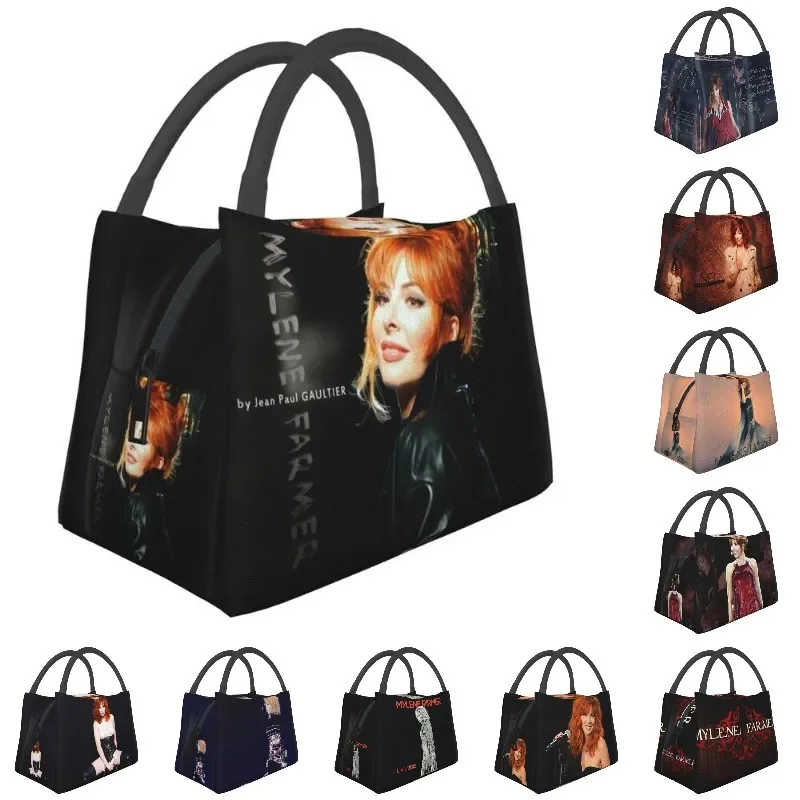 French Singer Mylene Farmer Thermal Insulated Lunch Bags Women Portable Lunch Tote Outdoor Camping Travel Storage Meal Food Box