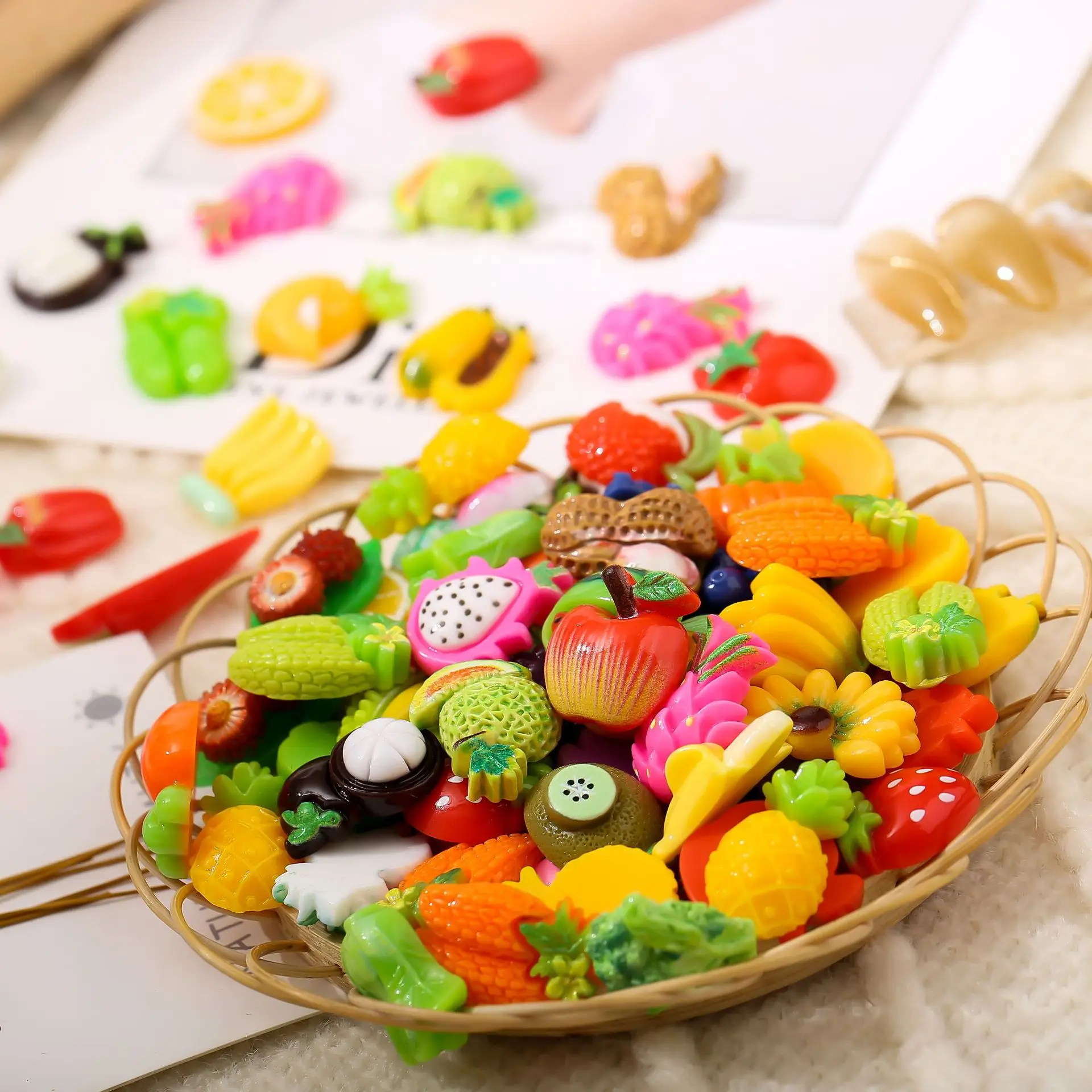 50PCS Mixed 3D Acrylic Fruit And Vegetable Nail Charms DIY Craft Decorations Accessories For Cell Phone Case Nail Supplies Parts