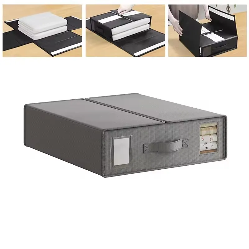 

New Foldable Bed Sheets Set Organizers Linen Fabric Closet Organizers with Window Bedding Storage Box for Bedsheets and Pillow