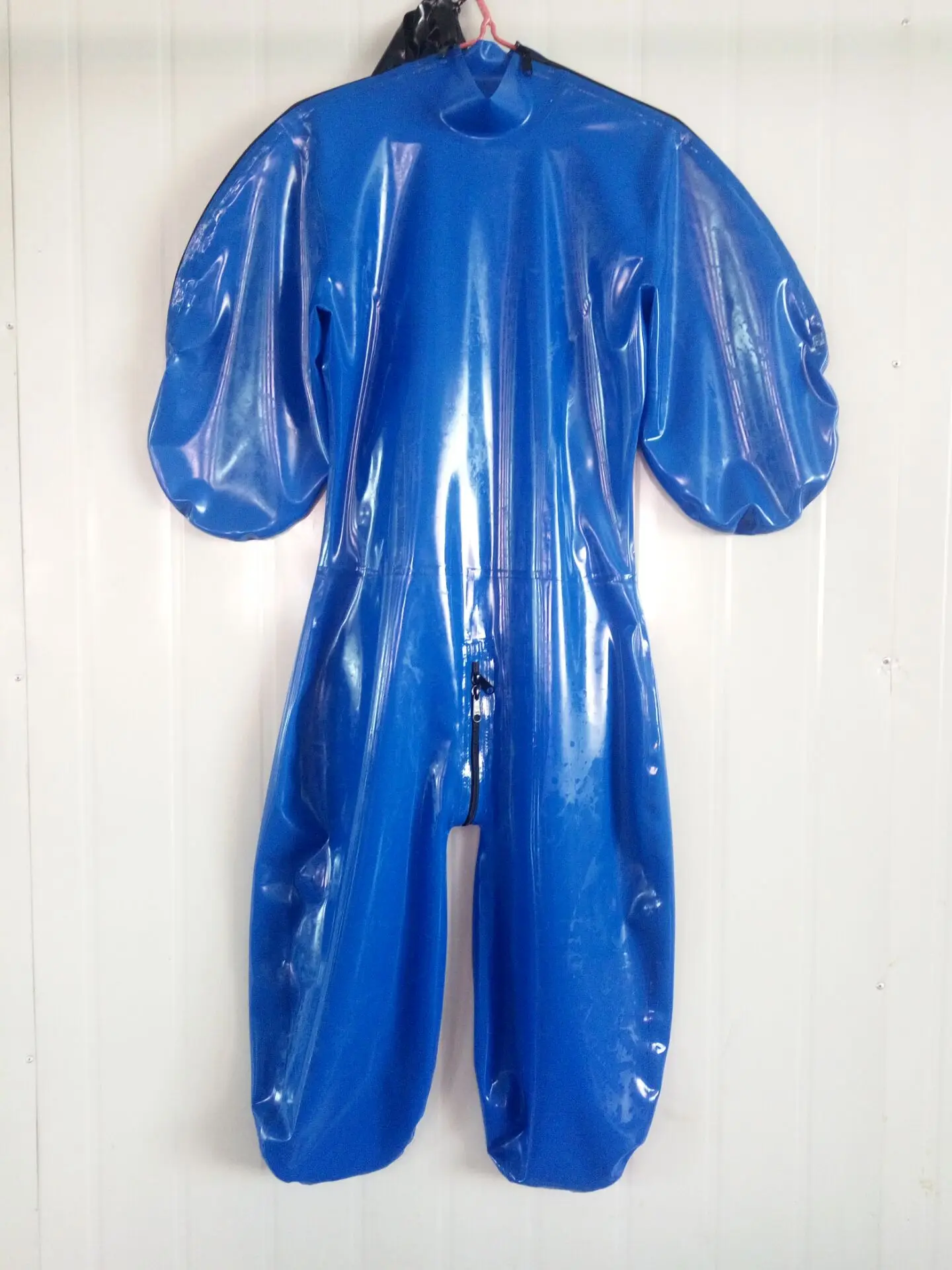 

Latex Natural Rubber Cosplay Black Costume Shoulder Zipper Men Catsuit Bodysuit with Hood 0.4mm S-XXL