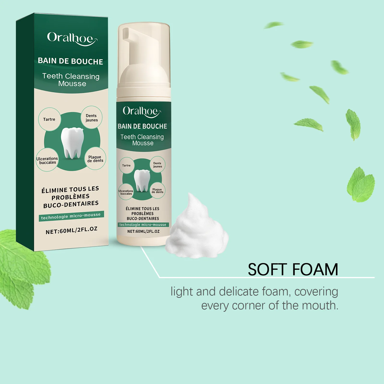 Mint Teeth Whitening Mousse Foam Toothpaste Remove Yellow Stain Tartar Fresh Breath Portable Travel Oral Care