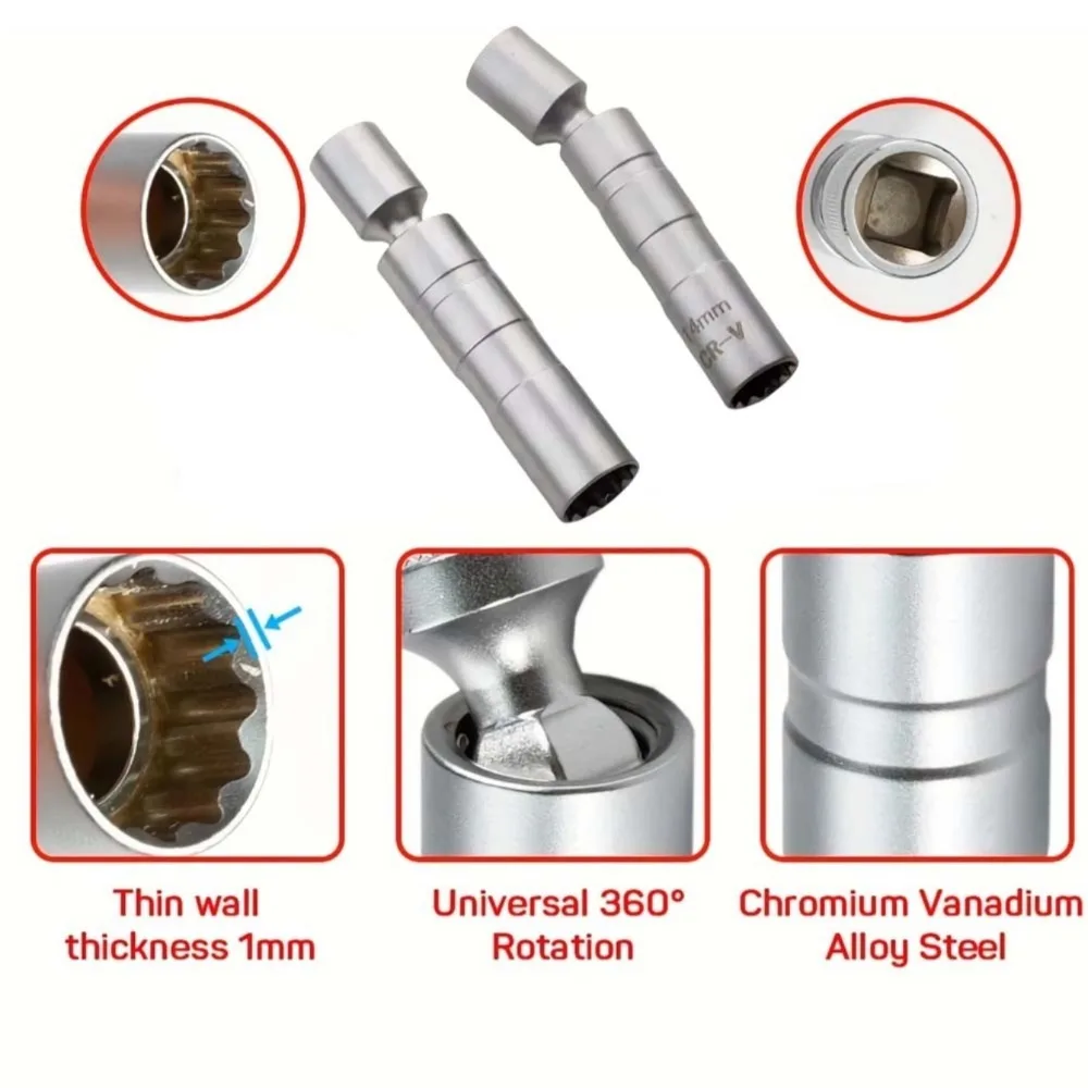 

Адаптер для торцевого ключа для свечей зажигания, набор 14 мм 16 мм, универсальное соединение с магнитной гибкой головкой, тонкая стенка, инструмент для ремонта автомобиля с приводом 3/8 дюйма