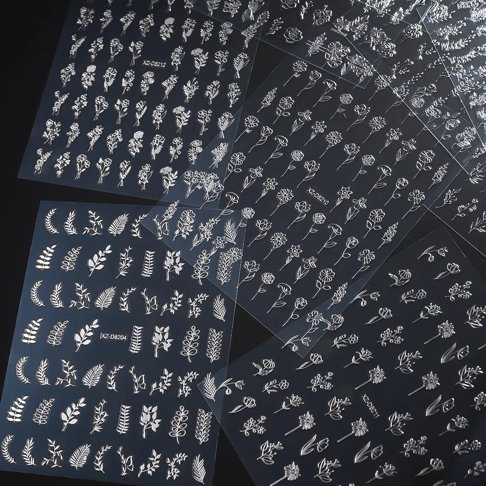 12PCS 3D Metallic Fiore & Erba Nail Art Stickers Abbronzante Foglia Floreale Cursori Decalcomanie Autoadesive FAI DA TE Estate Manicure adesivo