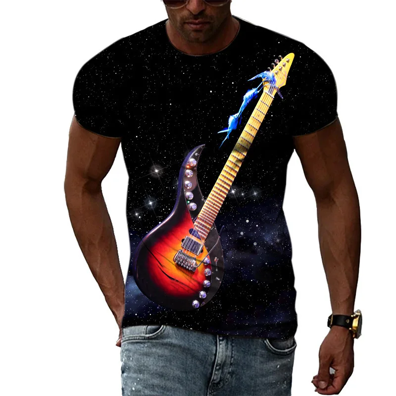 Fashion Graphic T Shirts Guitar Pattern 3D Print New Men Woman Short Sleeves T-Shirt Streetwear Harajuku Kids Tops Tees Clothing