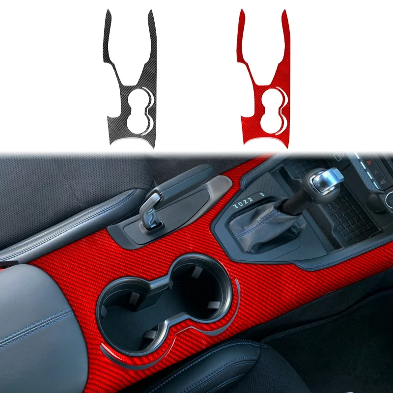 Real Soft Carbon Fiber Sticker For Ford Mustang GT Dark Horse EcoBoost 2015-2025 EPB/Handbrake Version Gear Shift Water Cup Trim
