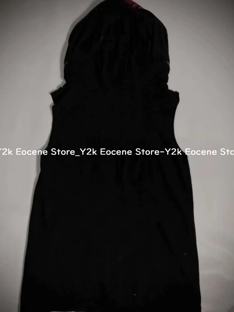 Dark Style Vintage Zipper Cardigan Tops Women Red Black Striped Hoodie Sleeveless Y2k Vest Aesthetic 90s Grunge Casual Clothing