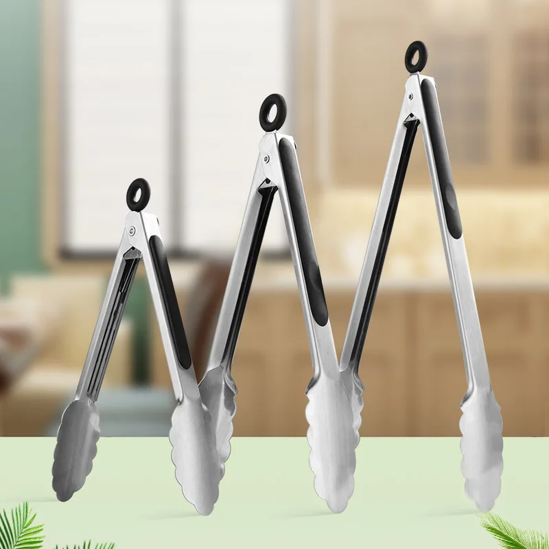 Extra Long Stainless Steel BBQ Tongs Salad Food Clips Bread Pasta Serving Tongs Non-Stick Kitchen Cooking Tools