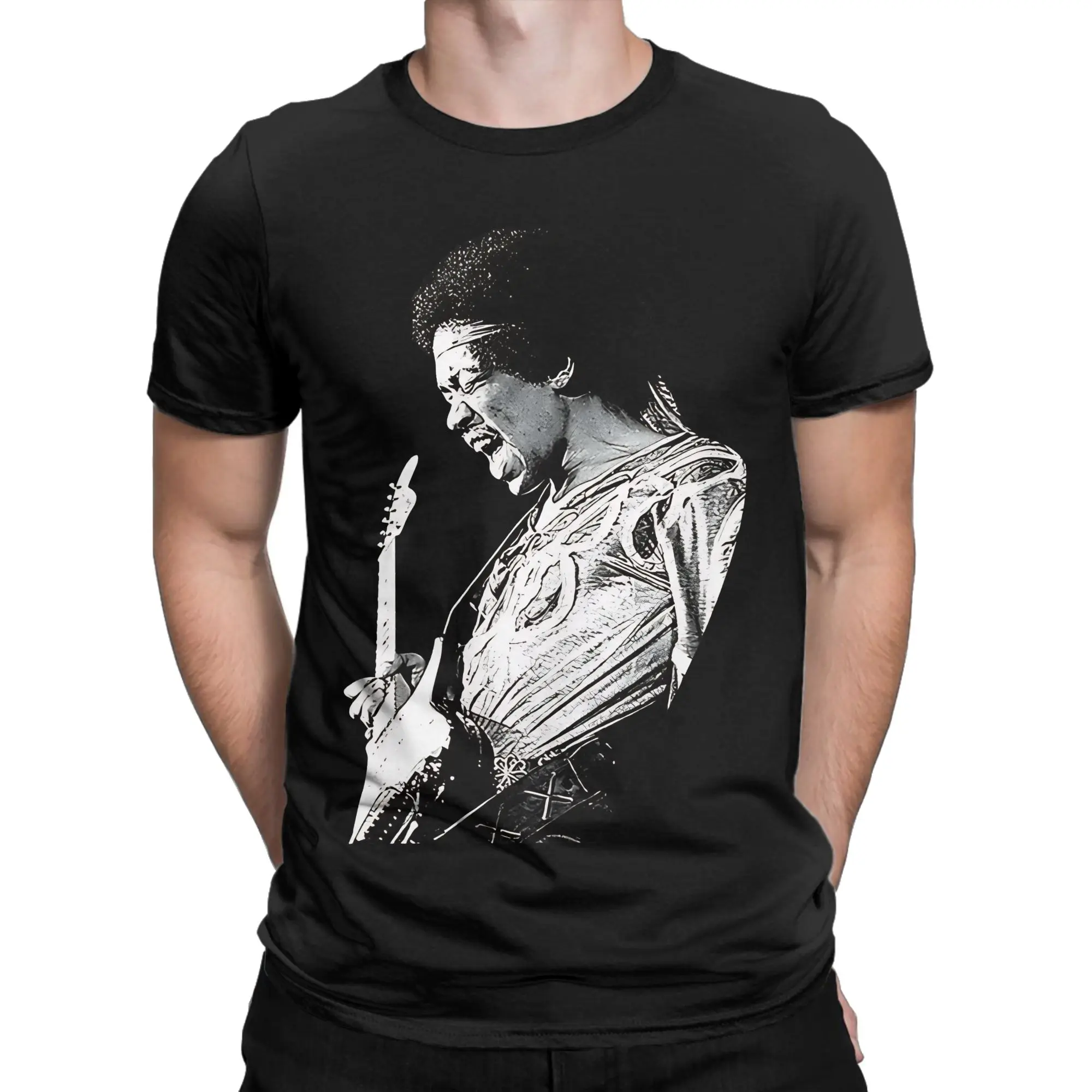 Jimi Hendrix Playing Guitarist Design Essential Funny Graphic 100% Cotton T-Shirt Jimi Rocker Hendrixs Tops Tees For Men