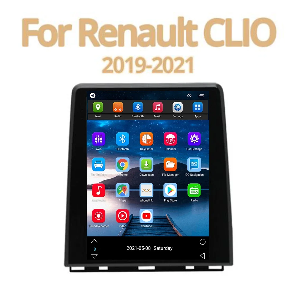 Car Radio Carplay 9.7 Inch Tesla Style For Renault Clio5 CLIO 5 2019 - 2030 Navigation GPS Android14 Auto Stereo 5G Wifi No 2din