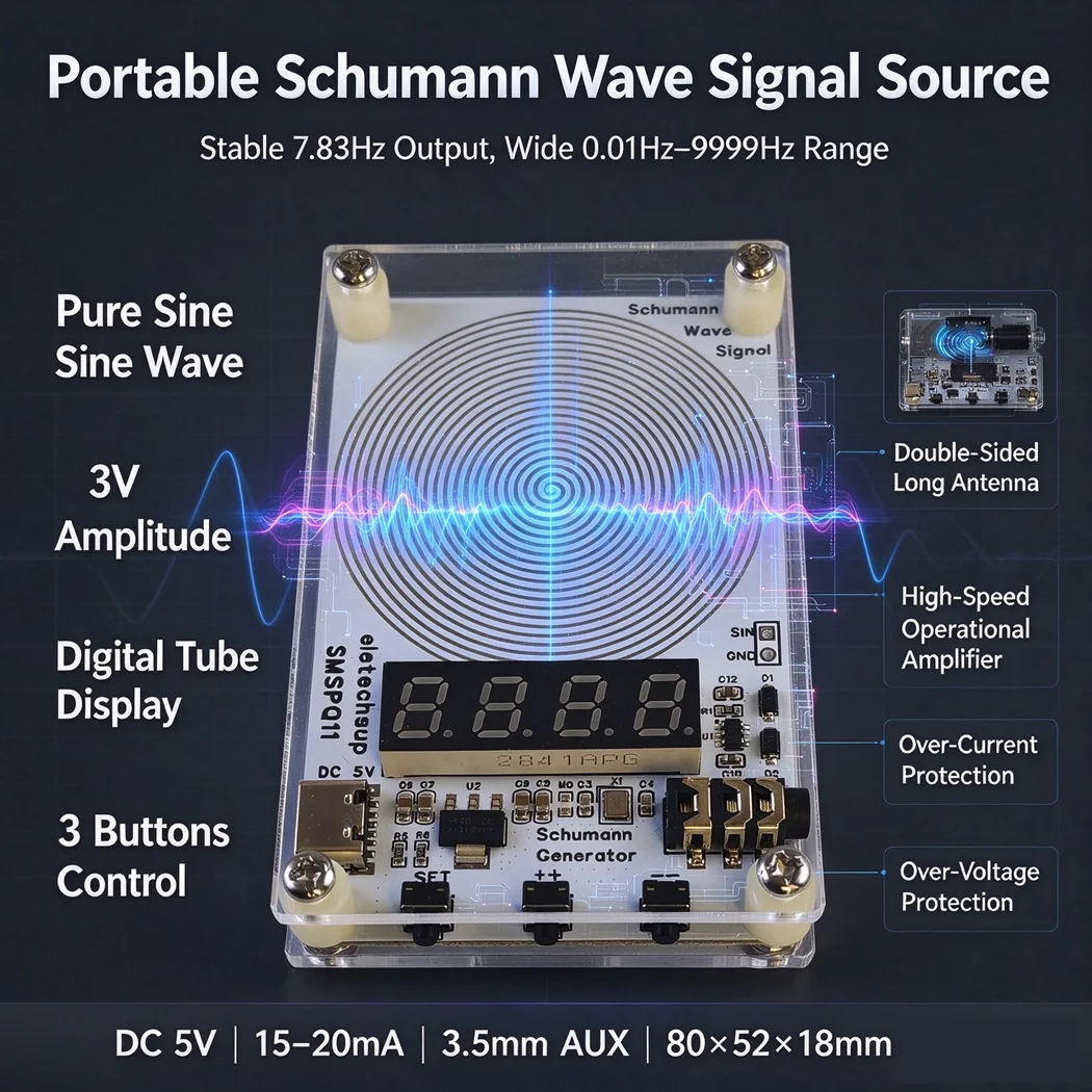 SMSPQ11 7.83Hz Schumann Resonance Generator 0.01-9999Hz Pure Sine Wave DC5V Type-C 3.5mm Audio Sleep Relax Signal Generator