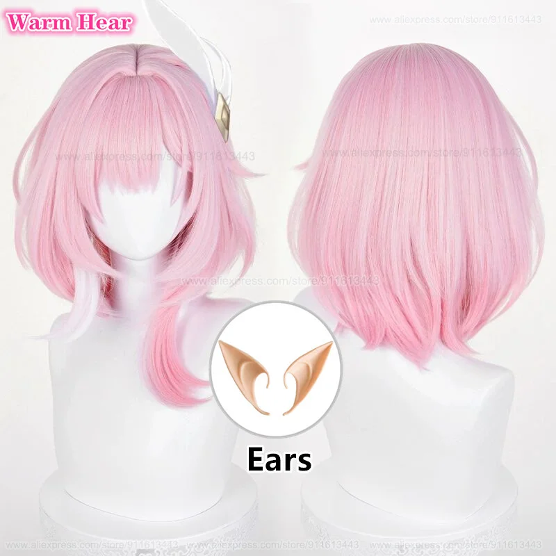 

Game HSR Synthetic Hair Cyrene Long 38cm Pink Cosplay Anime Wig And Ears Heat Resistant Hair Halloween Party Wigs + Free Wig Cap