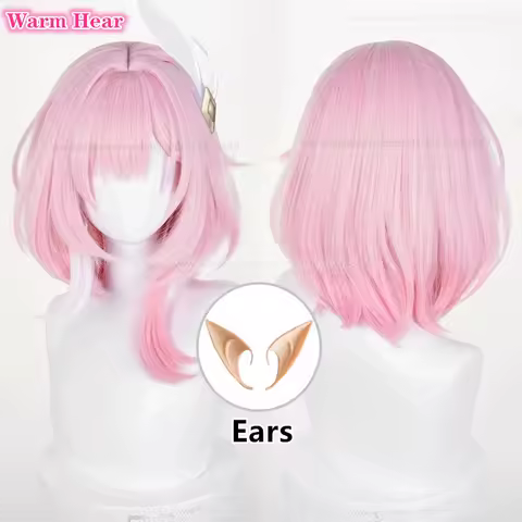 Game HSR Synthetic Hair Cyrene Long 38cm Pink Cosplay Anime Wig And Ears Heat Resistant Hair Halloween Party Wigs + Free Wig Cap