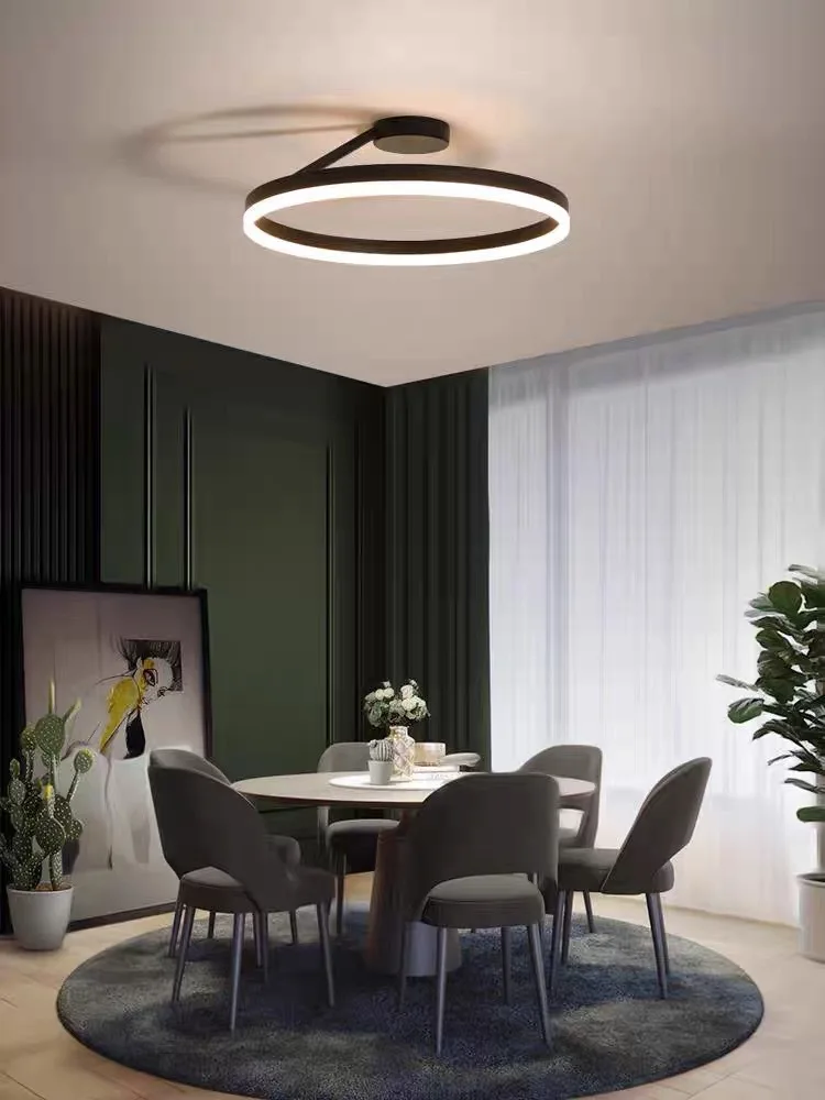 Modern Round Ring Led Chandelier Dimmable Black White for Bedroom Loft Table Dining Room Pendant Lamp Decor Lusters Luminaires