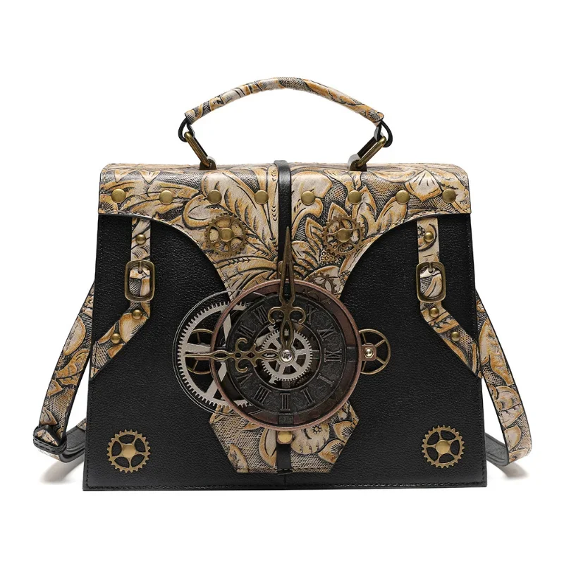 

European and American retro style niche women's bags textured embossed leather women's handbags cowhide splicing single shoulder