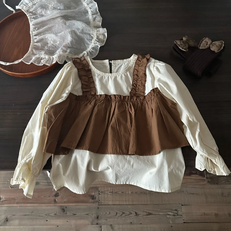 Fashion Kids Clothes Girls Blouse French Vintage Lace Shirt Baby Girls Cute Sweet Lolita Blouse Toddler Princess Blouse 2-8y