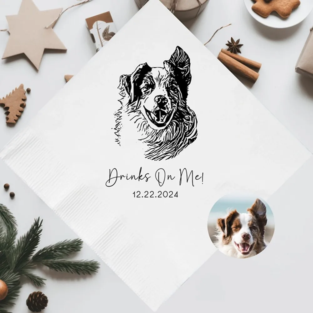 25pcs Custom Pet Wedding Napkins, Custom Dog Wedding Napkins, Custom Cocktail Napkins, Personalized Pet Napkins, Custom Engageme