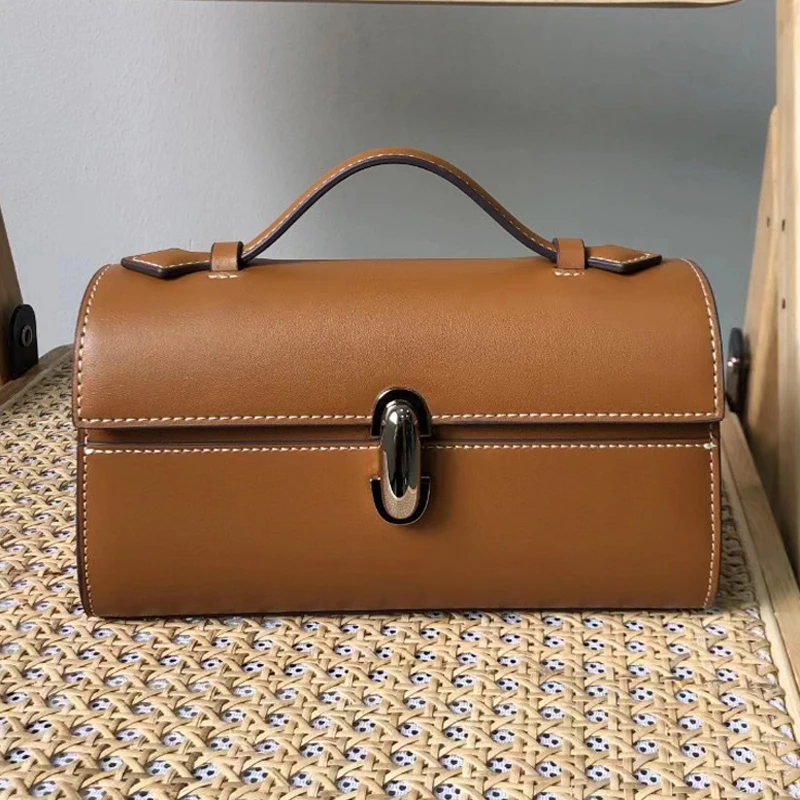 Genuine Leather Small Square Bags For Women Luxury Designer Handbag Purses 2024 New In Vintage Frosted Suede Simple Ladies Tote
