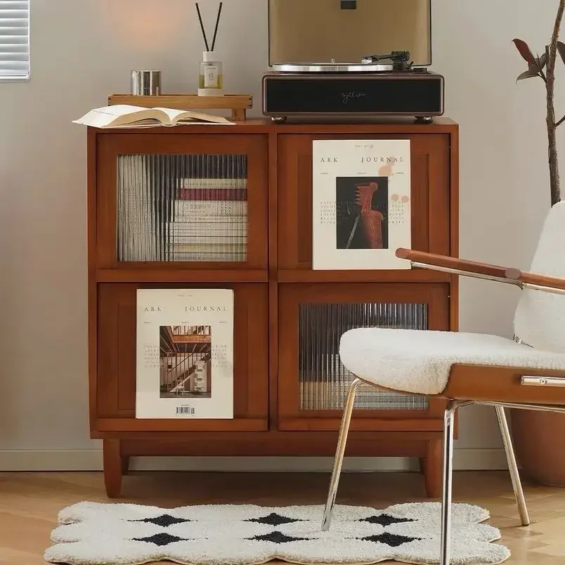 Modern Minimalist Solid Wood Bookcase Living Room Locker Sofa Side Cabinet Magazine  Bedroom