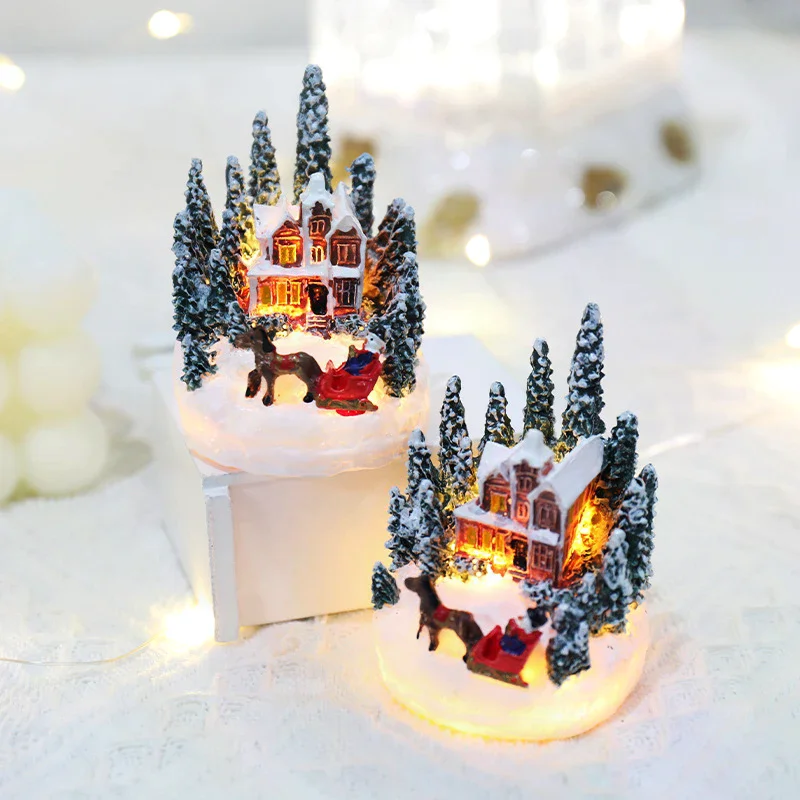 Christmas LED Light Ornaments Santa Castle Snow House Luminous Crafts 2024 New Year Kid Gift Xmas Party Home Decor
