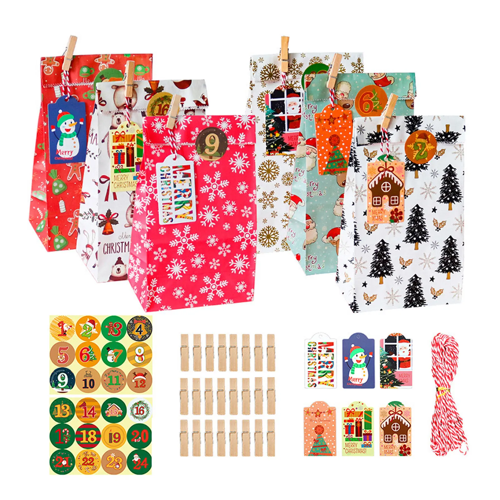 

24set Colorful Christmas Gift Bag For Holiday Events And Parties Cookies Christmas Packaging Bag