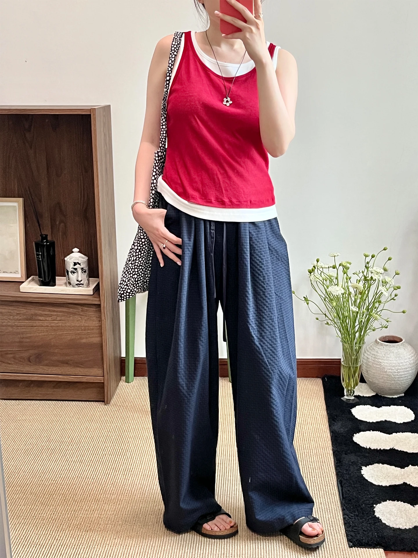 Pantalones de Verano Wini, Finos, a Cuadros, de Pierna Ancha, Casuales, Versátiles, de Cintura Alta, de Algodón, para Mujer, Moda Primavera-Otoño
